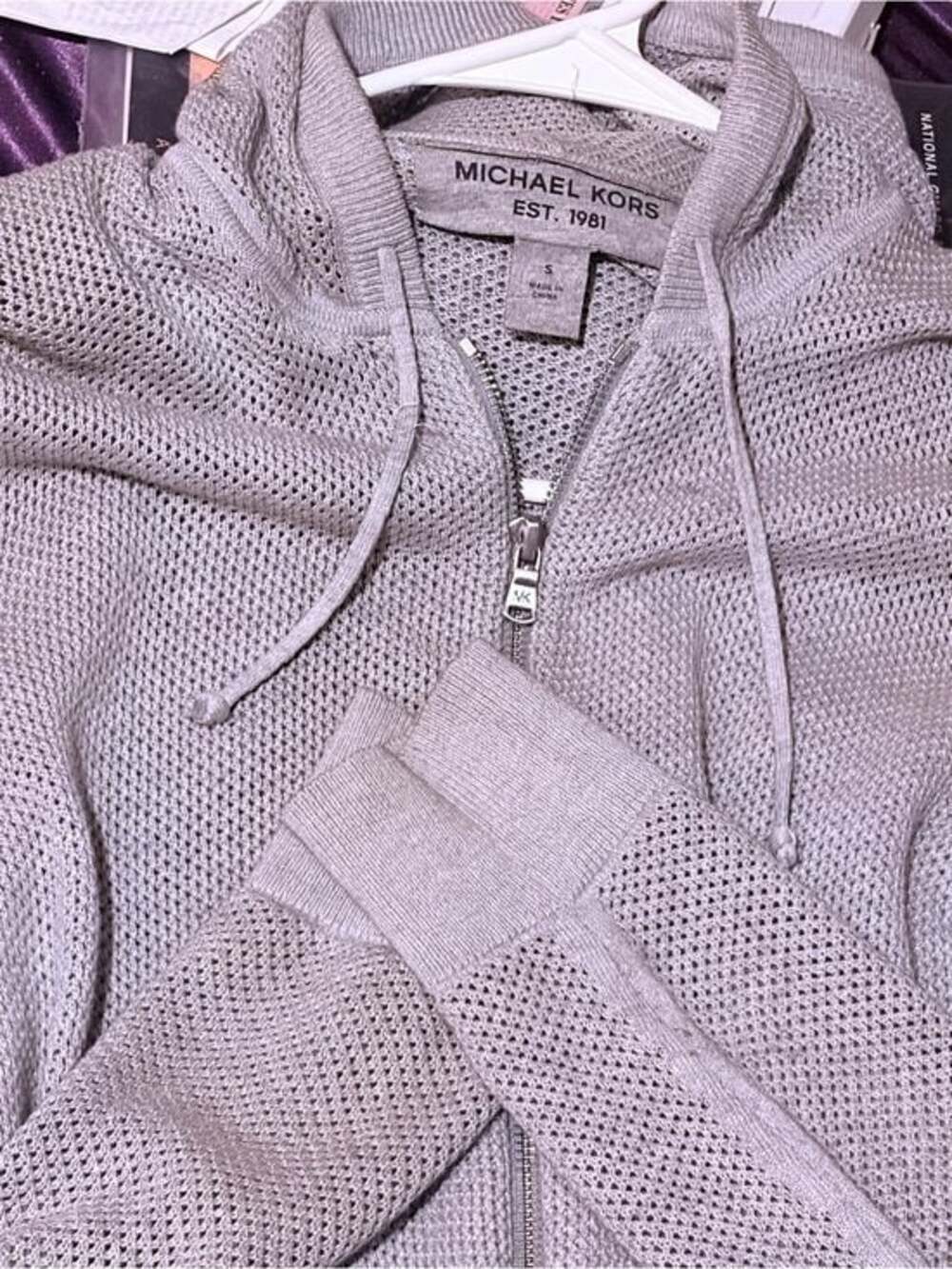 Michael Kors Silver/Light Gray Waffleknit Zip Hoodie Size Small But Runs Bigger